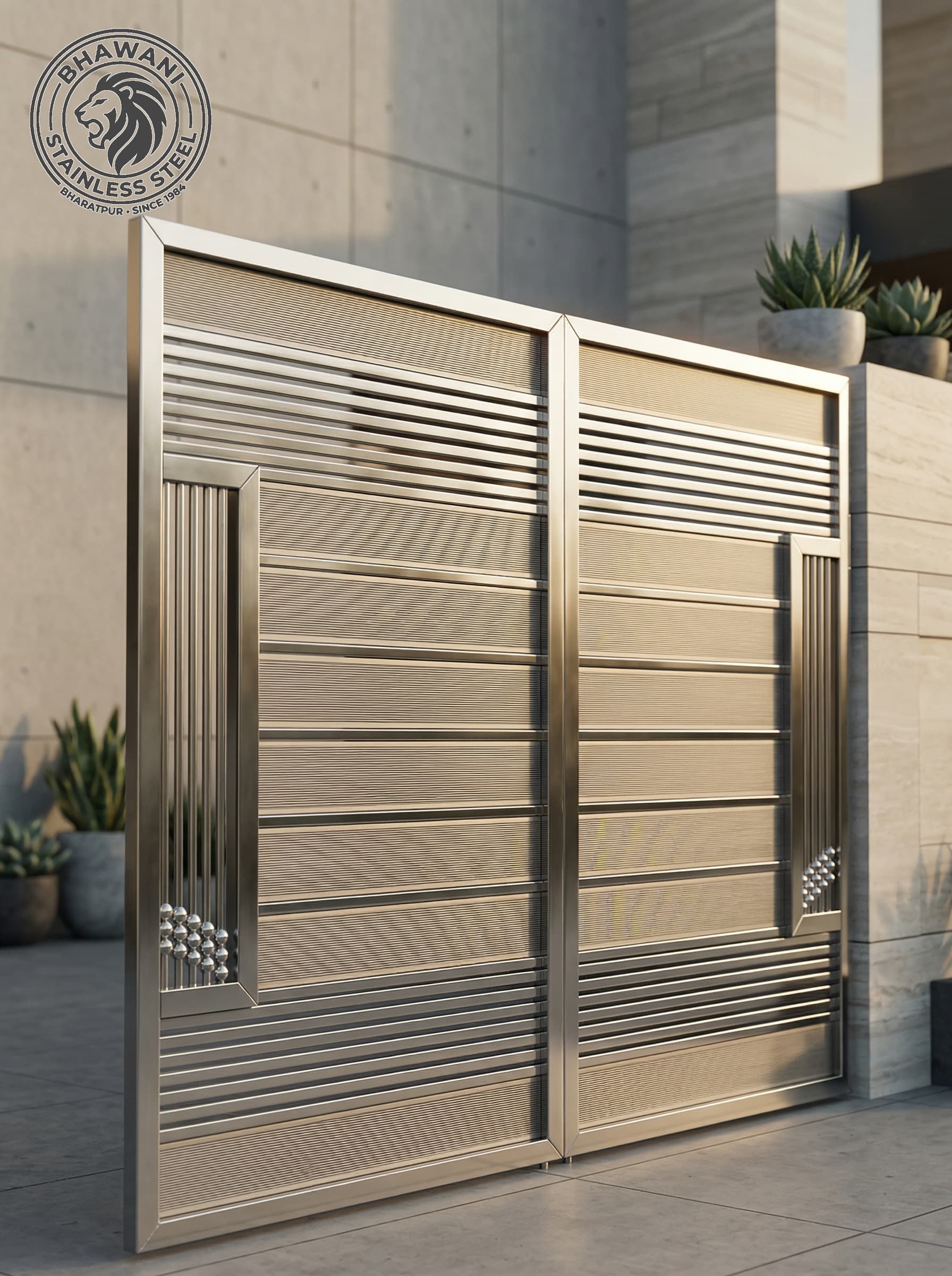 Stainless steel main gate & grill — project 7